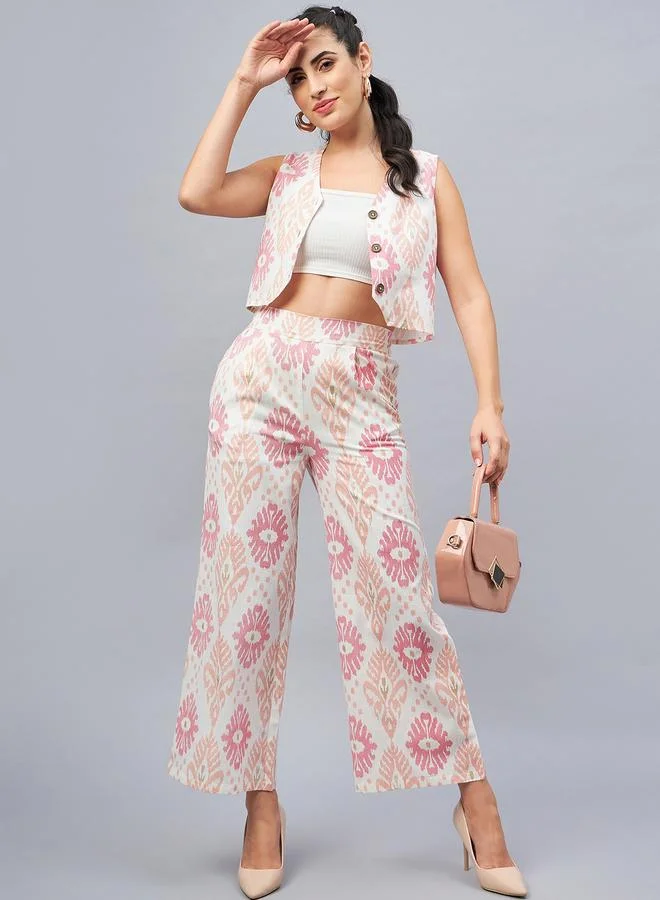 WineRed طقم سترة مطبوعة بنمط هندسي وبنطال